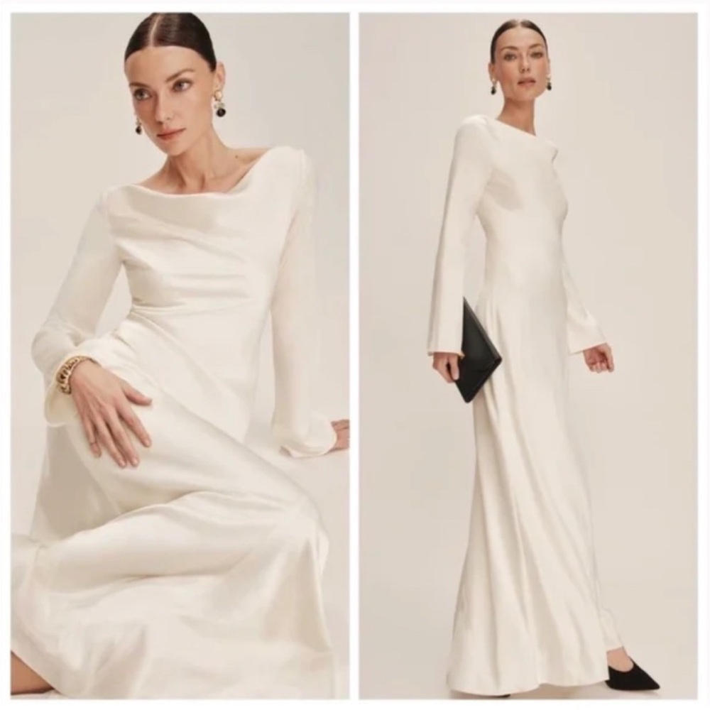 Reformation Ivory Long Sleeve Maxi Gown